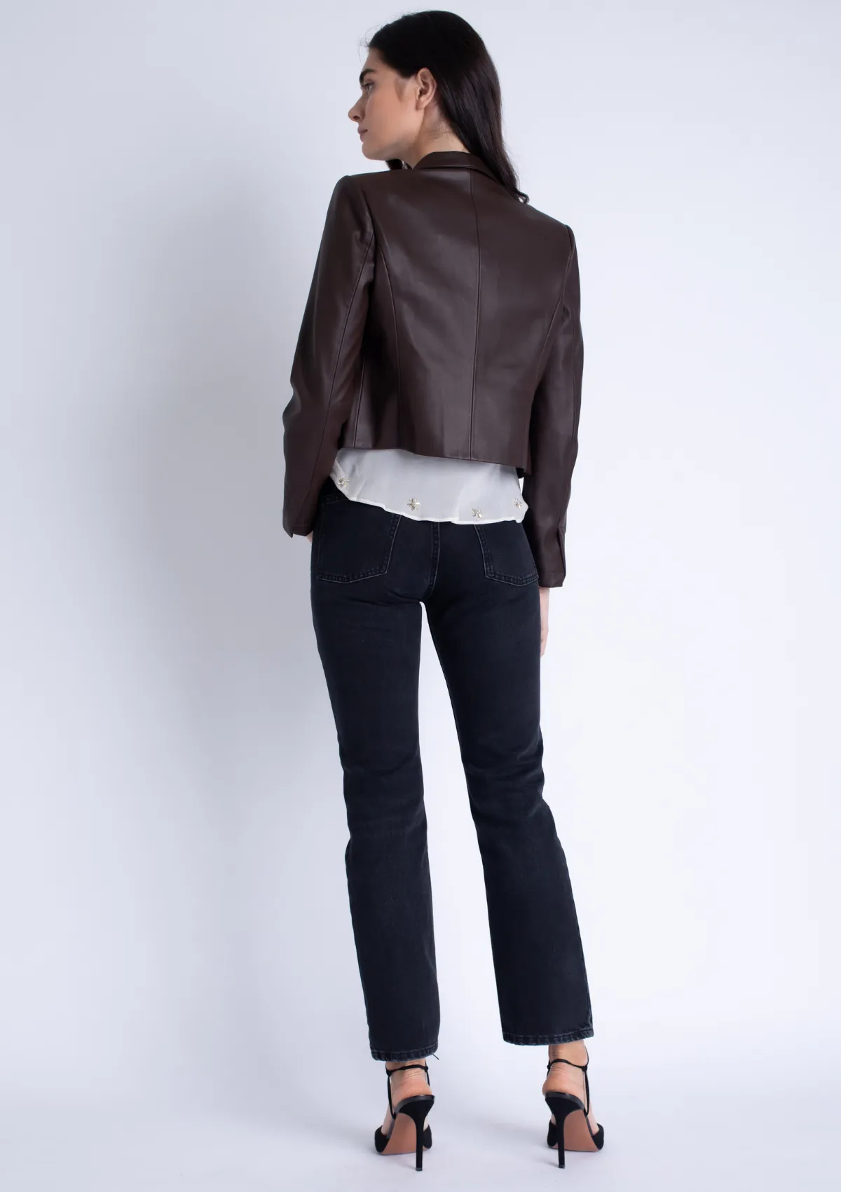 Layla Vegan Lather Crop Jacket - Brown