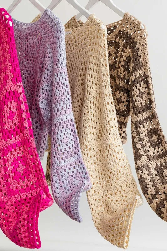 LE LIS Long Sleeve Crochet Top