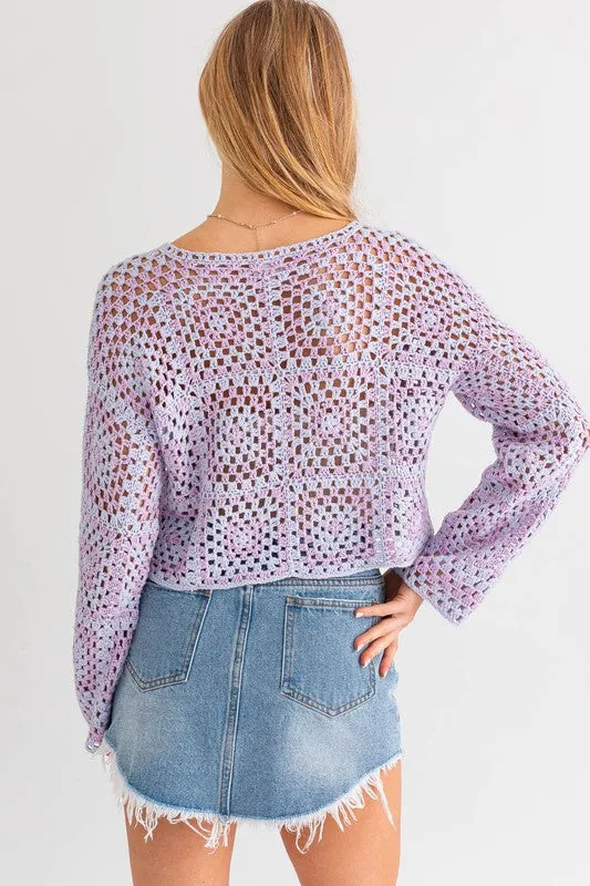 LE LIS Long Sleeve Crochet Top
