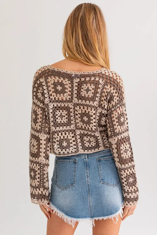 LE LIS Long Sleeve Crochet Top