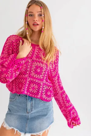 LE LIS Long Sleeve Crochet Top