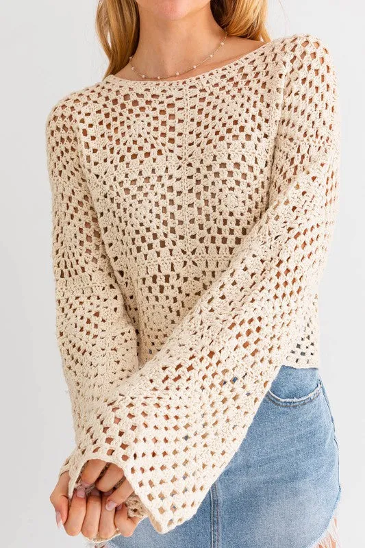 LE LIS Long Sleeve Crochet Top
