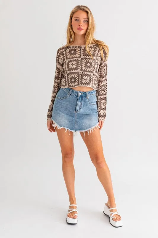 LE LIS Long Sleeve Crochet Top