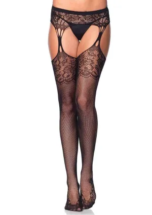 Leg Avenue Iris Fishnet With Garter - One Size - Black