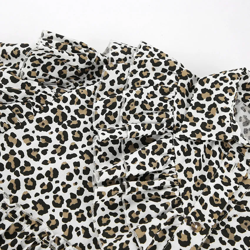 Leopard Print Ruffled Long Sleeve Shirt