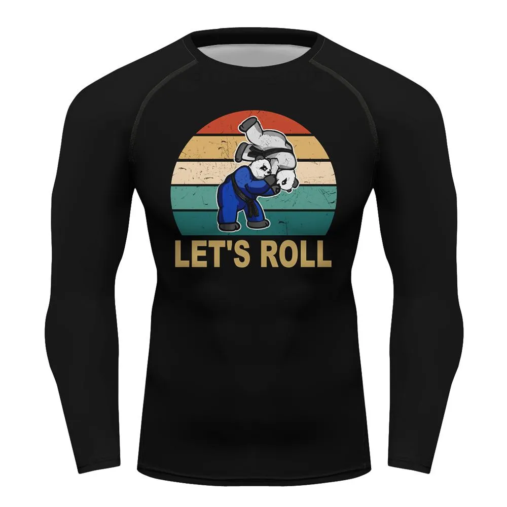 Let's Roll Panda Jiu Jitsu Compression Shirt - BJJ, MMA, Running Cyling