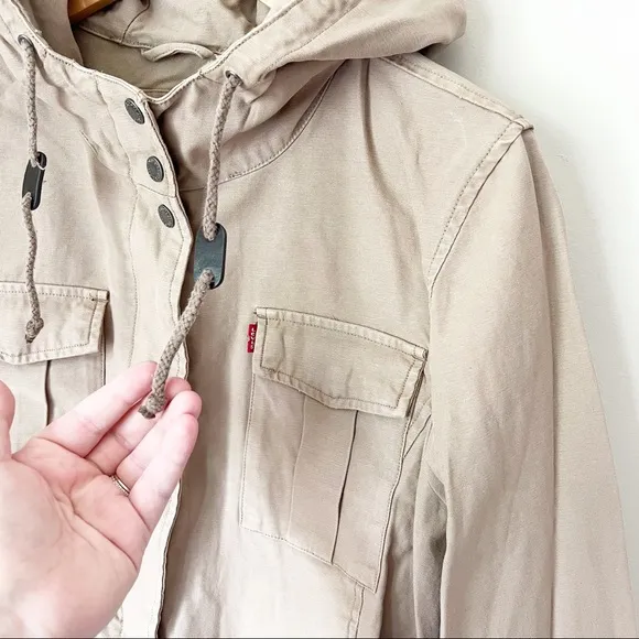 Levi's Hooded Crop Preppy Field Utility Cotton Jacket Khaki XL NWT