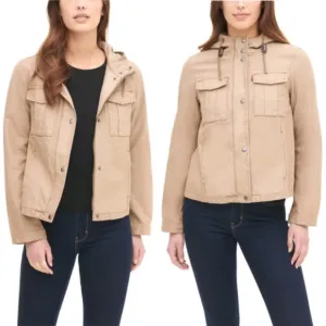 Levi's Hooded Crop Preppy Field Utility Cotton Jacket Khaki XL NWT