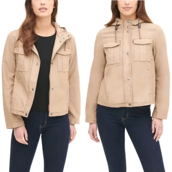 Levi's Hooded Crop Preppy Field Utility Cotton Jacket Khaki XL NWT