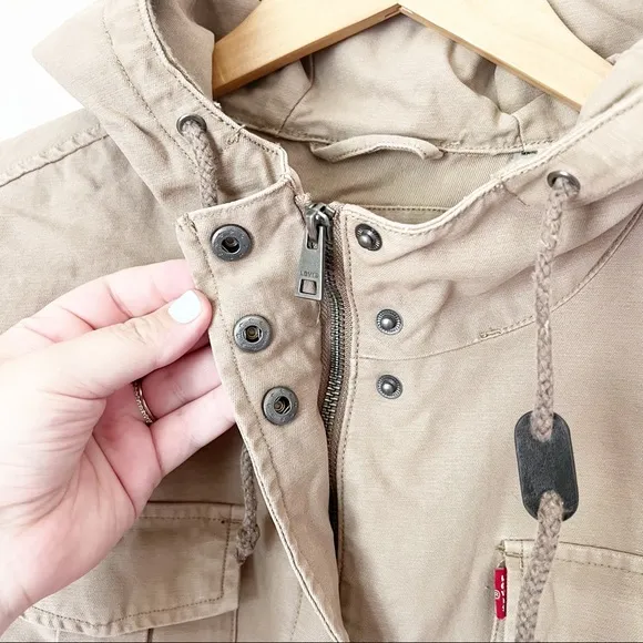 Levi's Hooded Crop Preppy Field Utility Cotton Jacket Khaki XL NWT