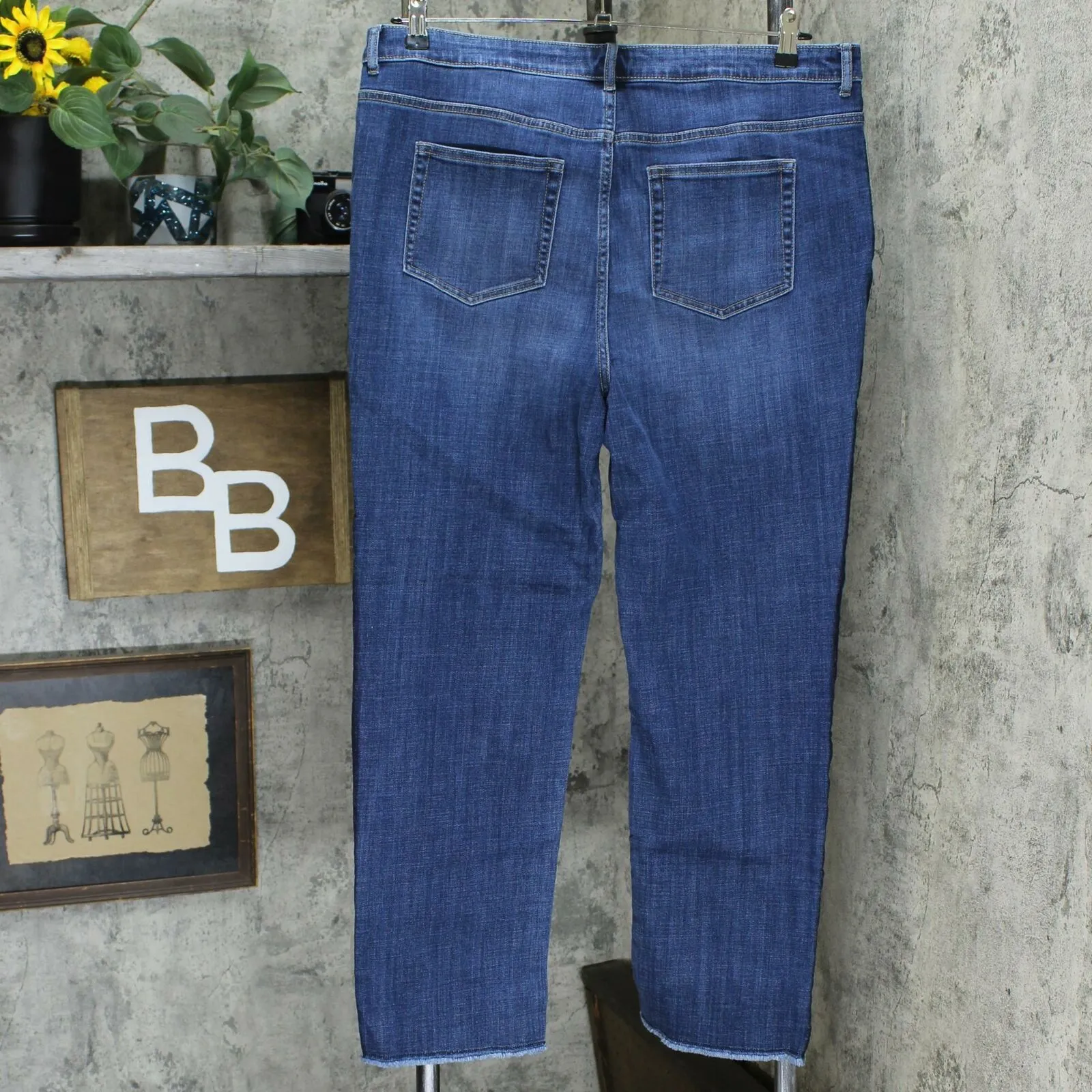LOGO by Lori Goldstein Plus Size Fray And Stripe Straight Leg Ankle Jeans