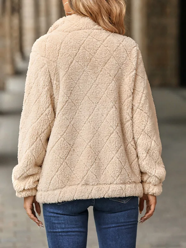 Long Sleeve Cardigan Zipper Diamond Plush Jacket