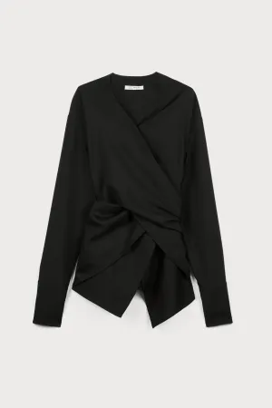 LONG SLEEVE WRAP-AROUND SHIRT IN BLACK