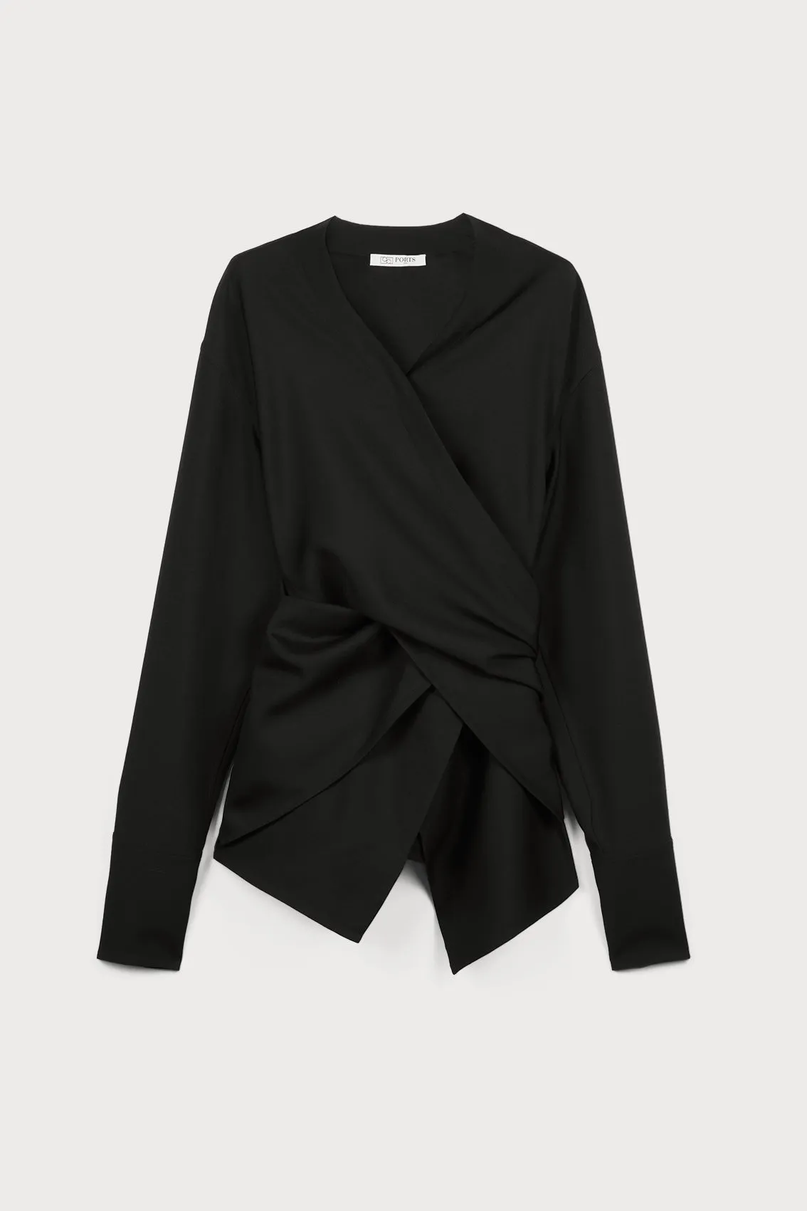 LONG SLEEVE WRAP-AROUND SHIRT IN BLACK
