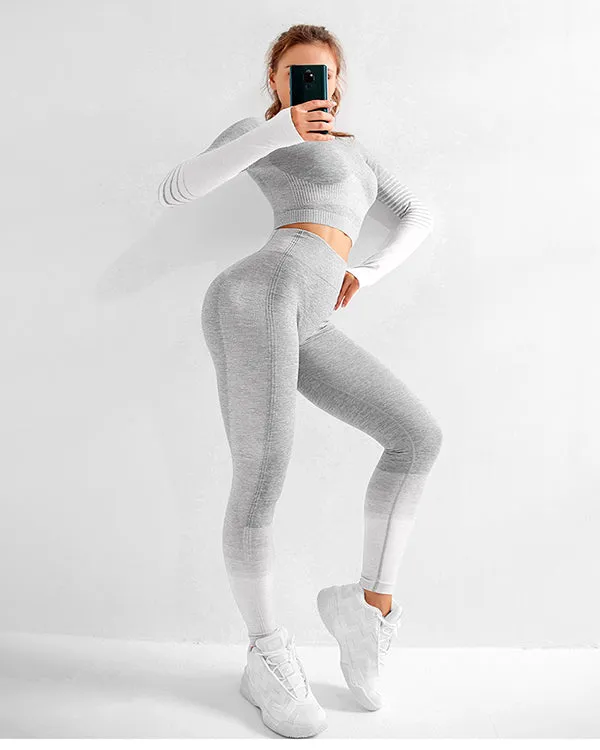 Long Sleeves Crop Tops And High Waisted Seamless Gym Sets