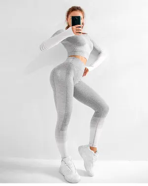 Long Sleeves Crop Tops And High Waisted Seamless Gym Sets