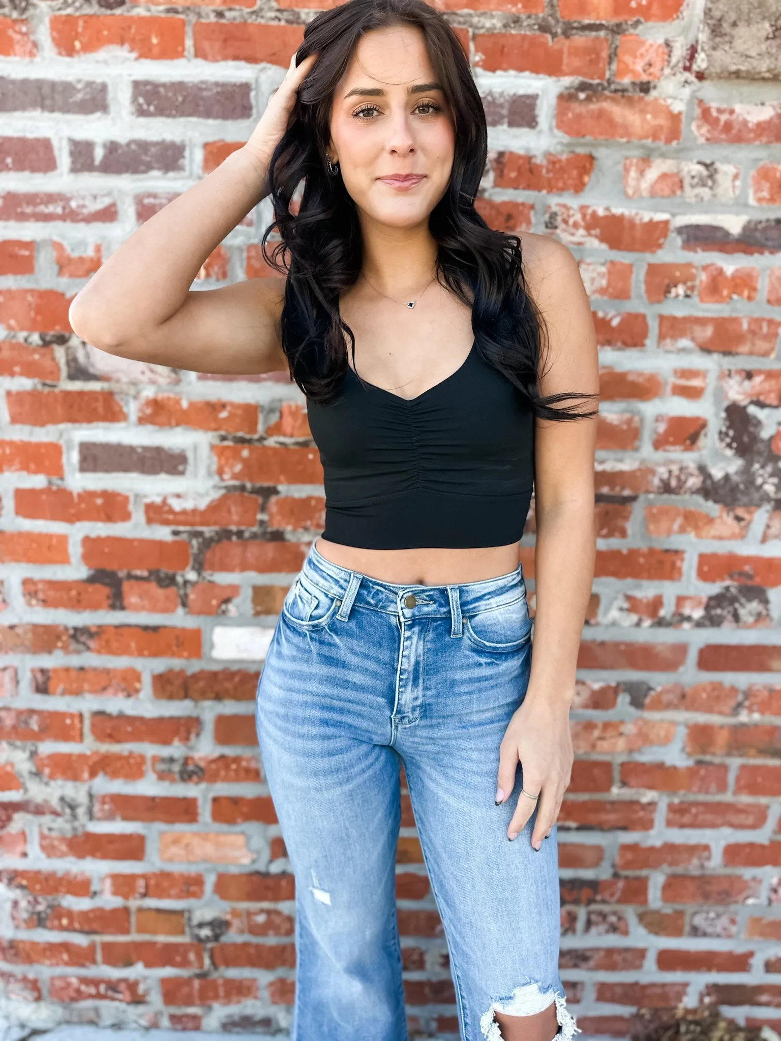 Loretta Long Line Bra Top - Black