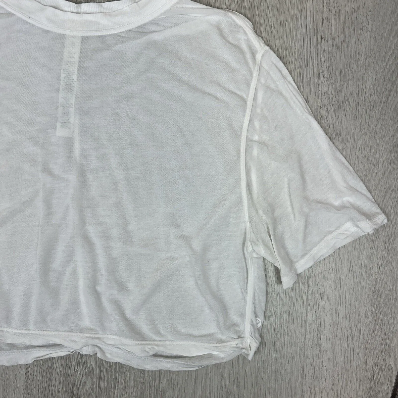 Lululemon Womens White Sheer Cropped Activewear T-Shirt Size M approx