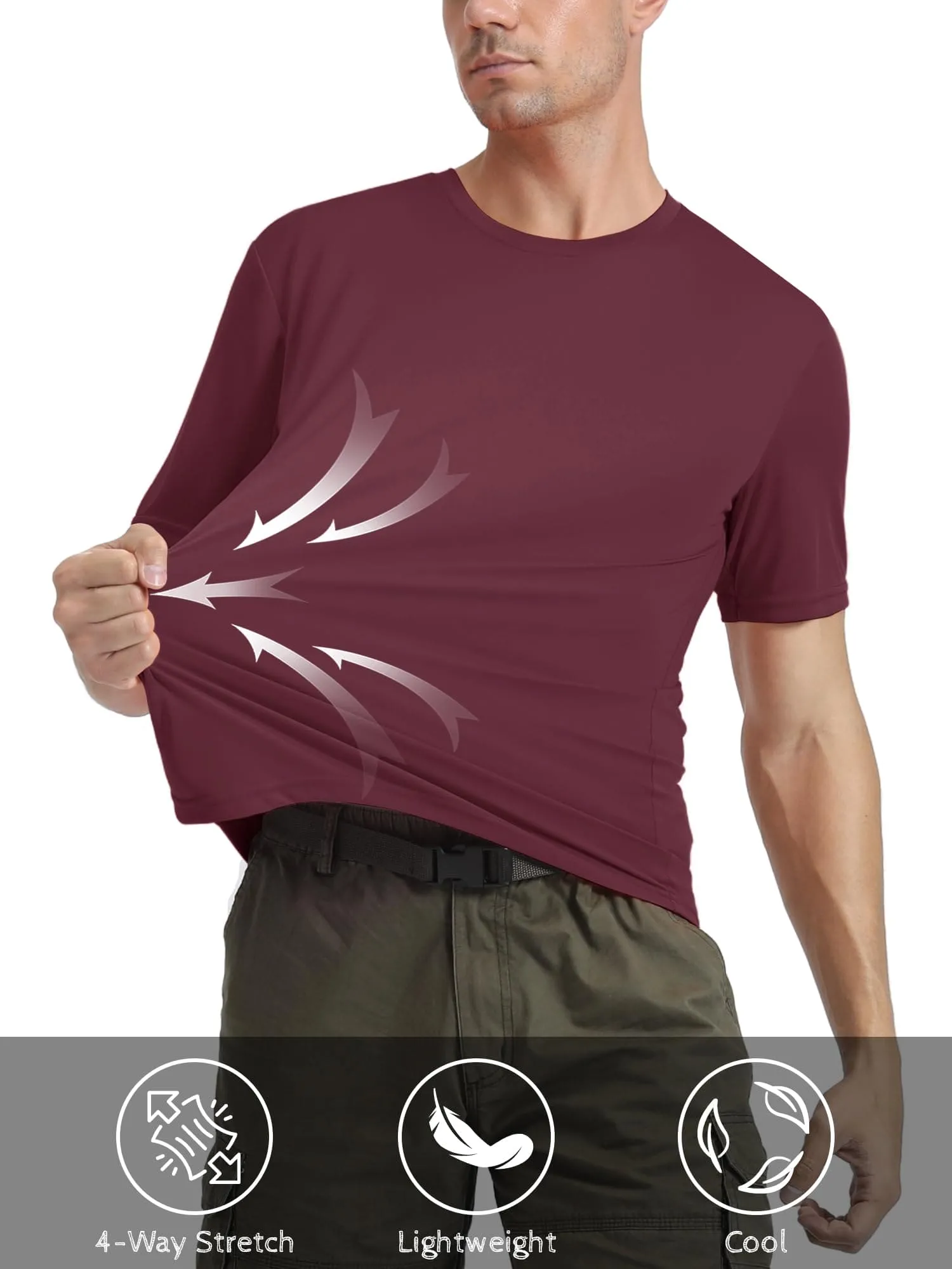 MAGCOMSEN Short Sleeve T Shirt Men UV Protection UPF 50 Shirts Moisture Wicking T Shirts Quick Dry Active Shirts Crew Neck Wine