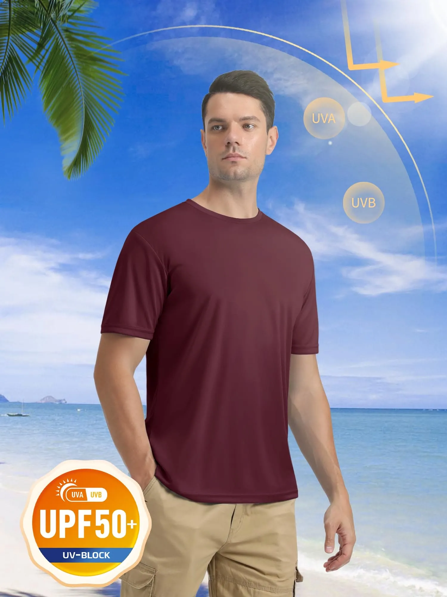 MAGCOMSEN Short Sleeve T Shirt Men UV Protection UPF 50 Shirts Moisture Wicking T Shirts Quick Dry Active Shirts Crew Neck Wine