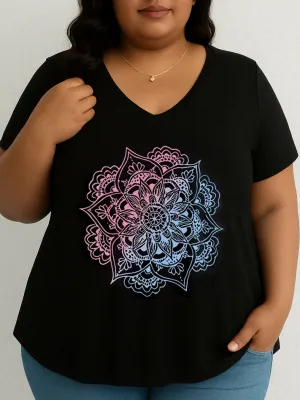 Mandala Gradient Print Plus Size T-shirt