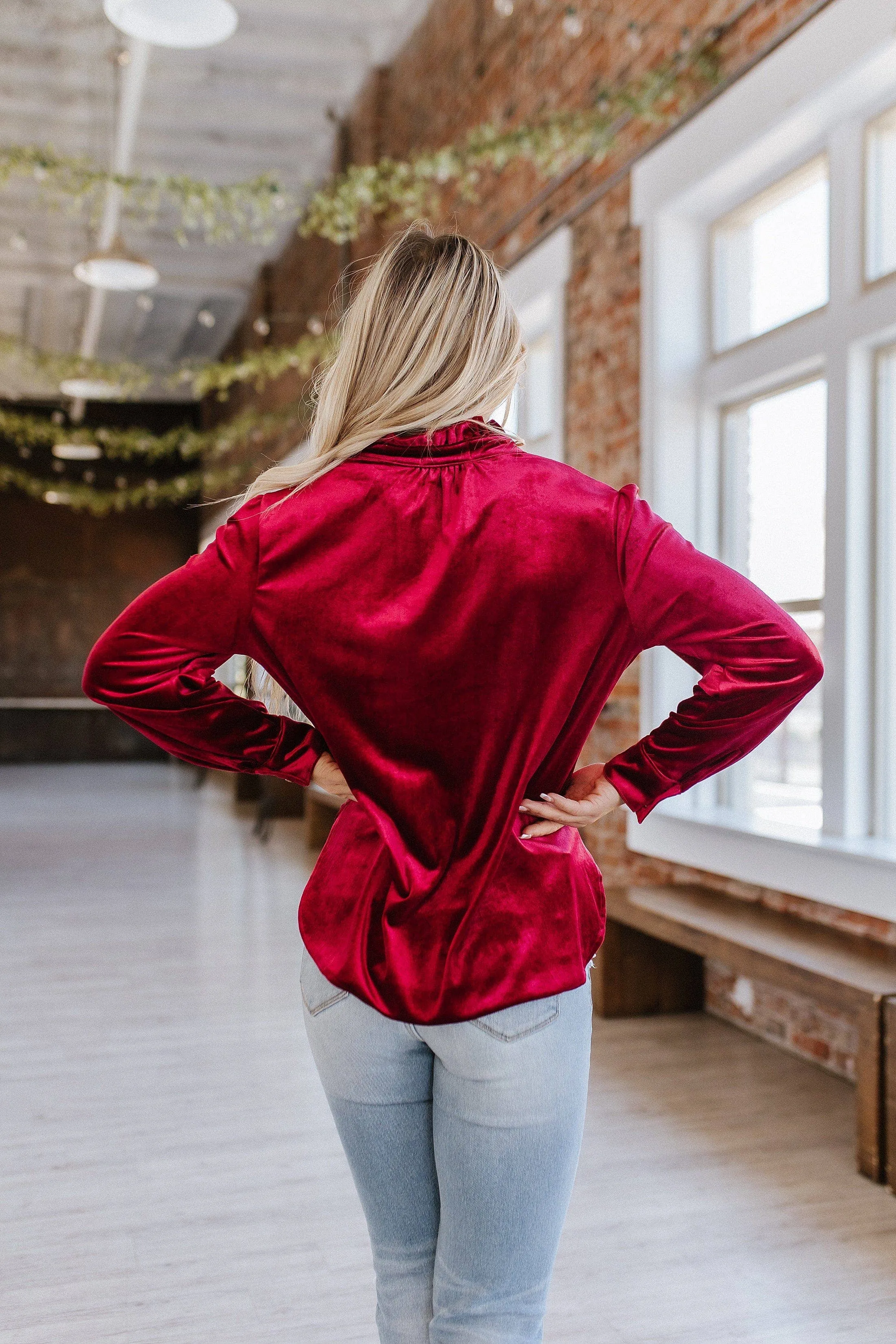 Marjorie Long Sleeve Velvet Blouse Liam & Company