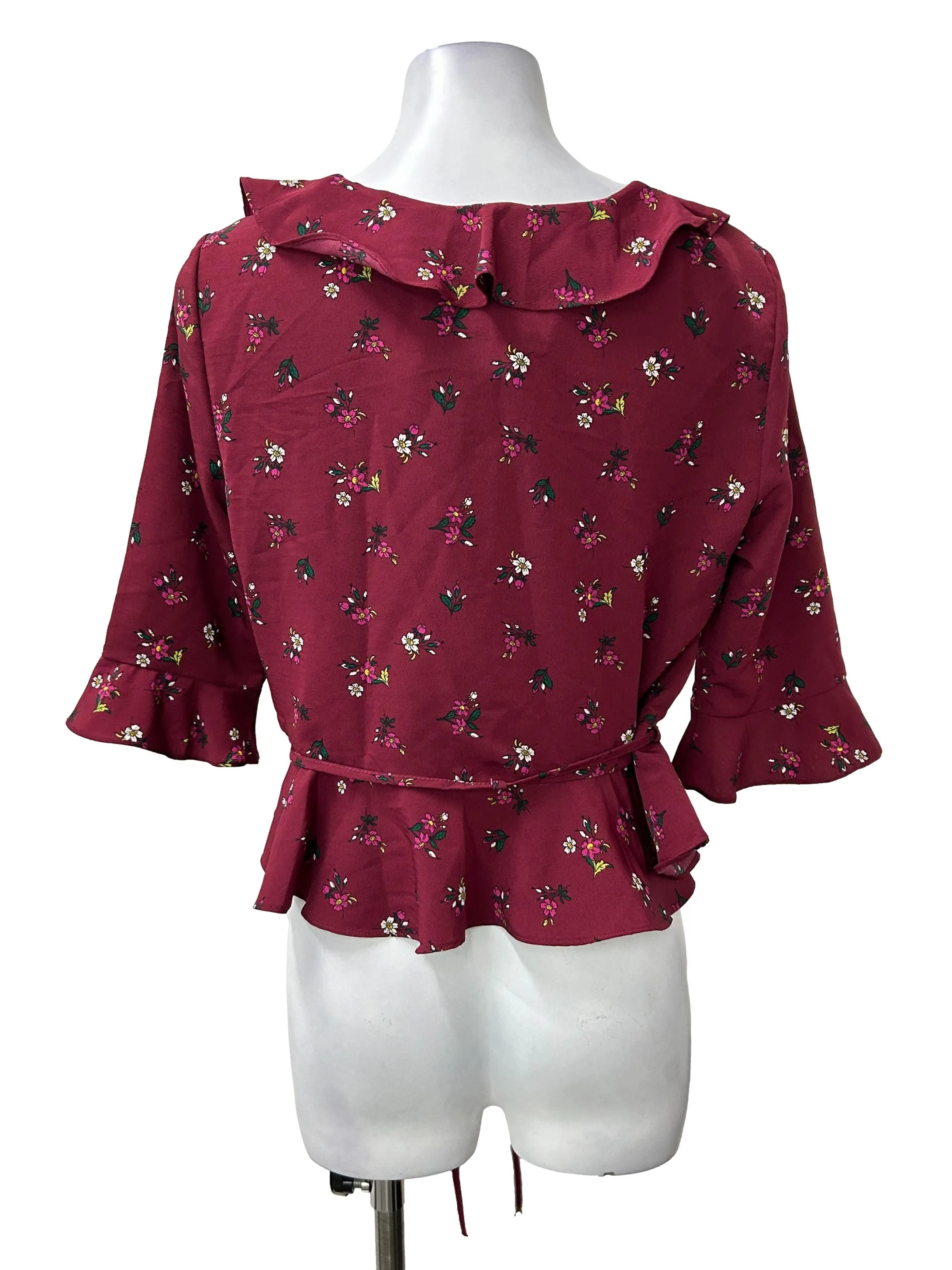 Maroon Floral Ruffles Blouse