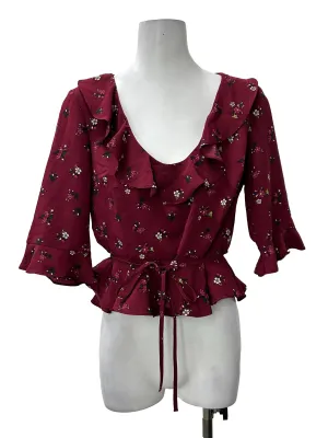 Maroon Floral Ruffles Blouse