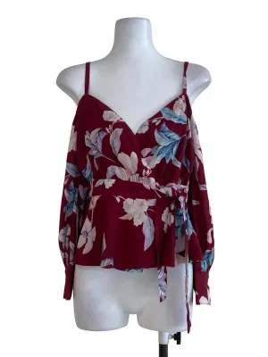 Maroon Floral Wrap Bust Top