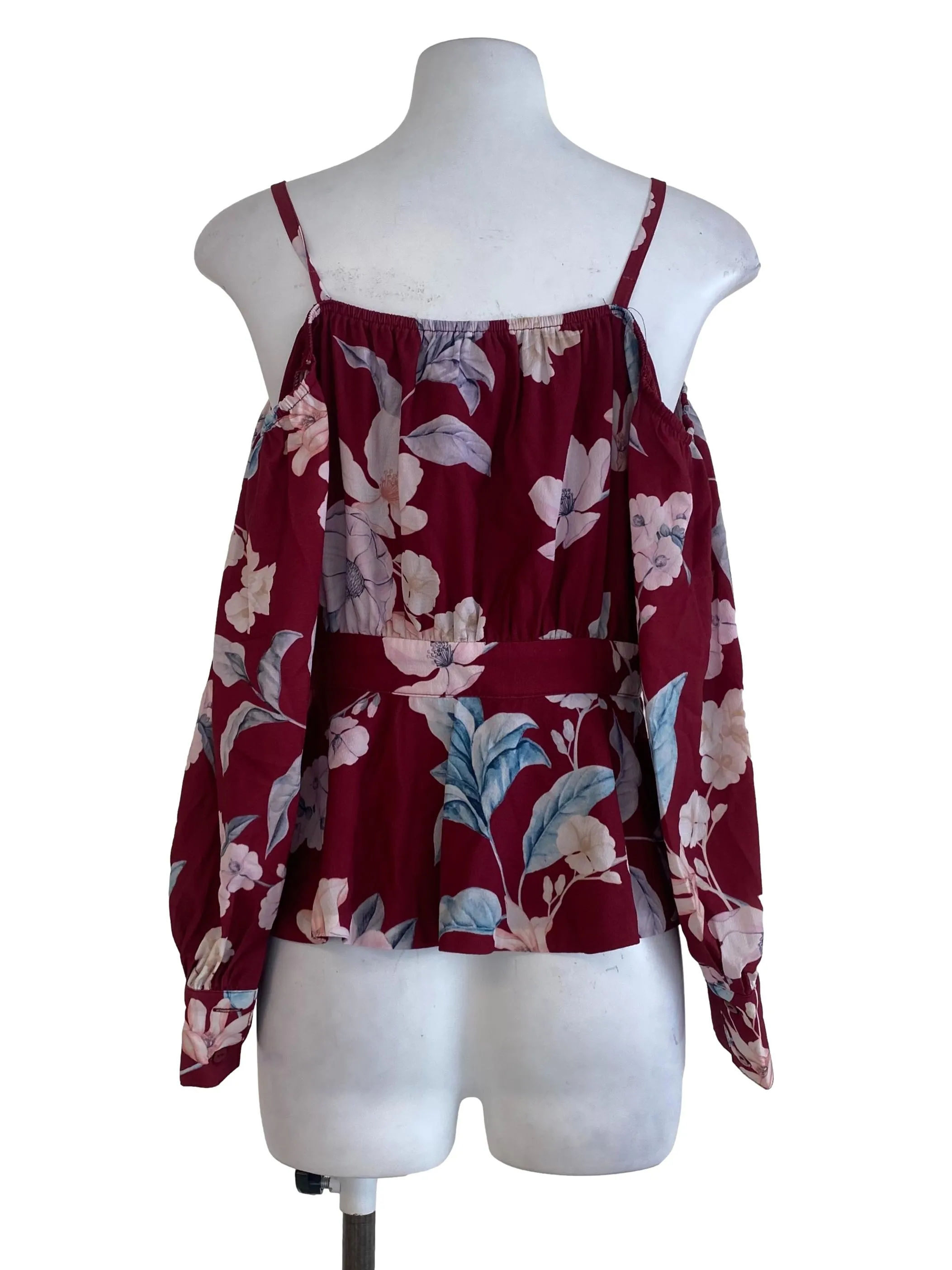 Maroon Floral Wrap Bust Top