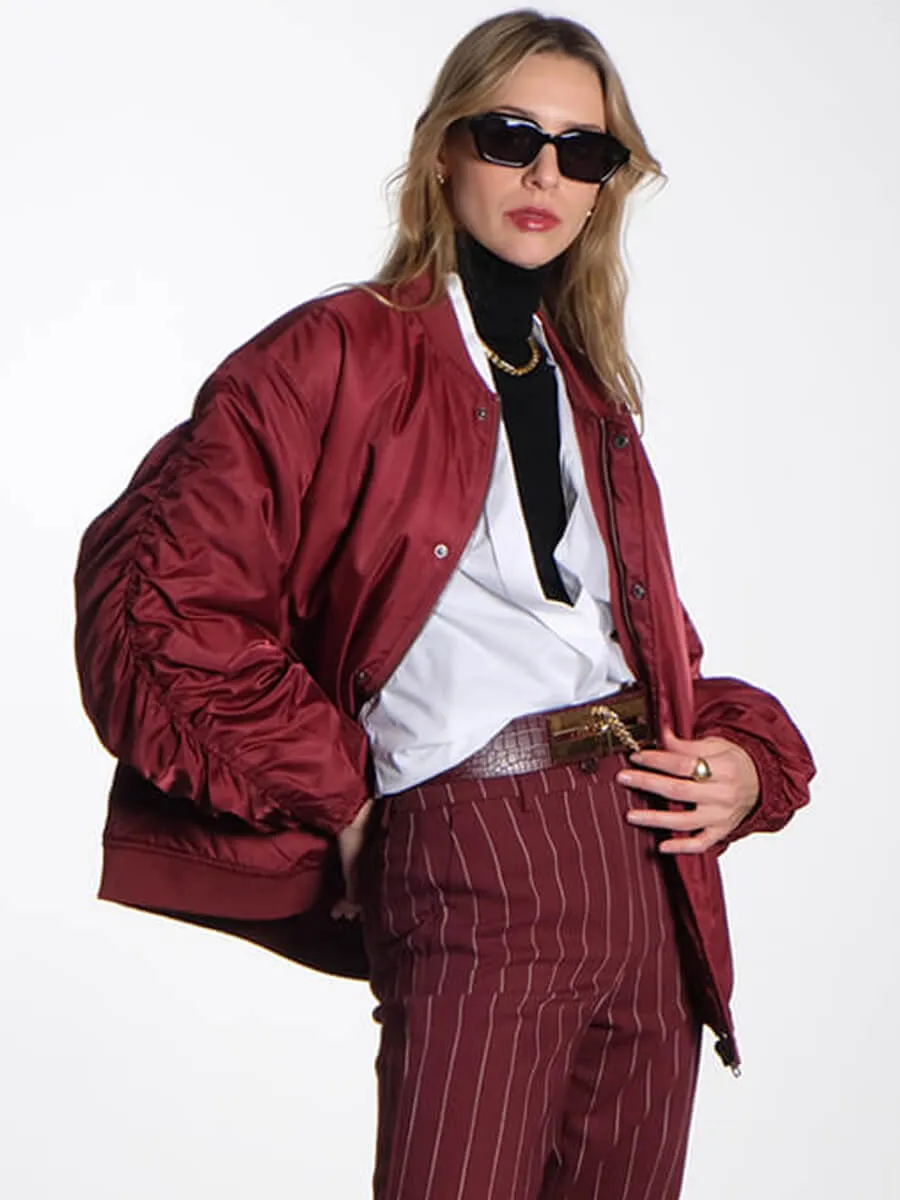 Mary Oversized Bomber Jacket - Cabernet