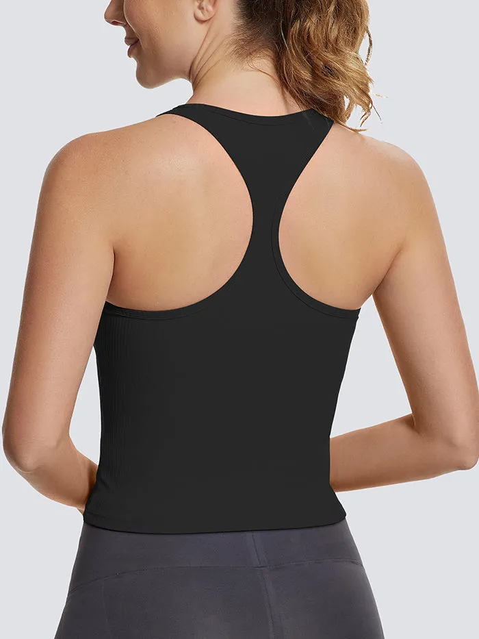 MATHCAT Square Collar Sleeveless Ribbed Racerback Vest with Built-in Bra Wholesale