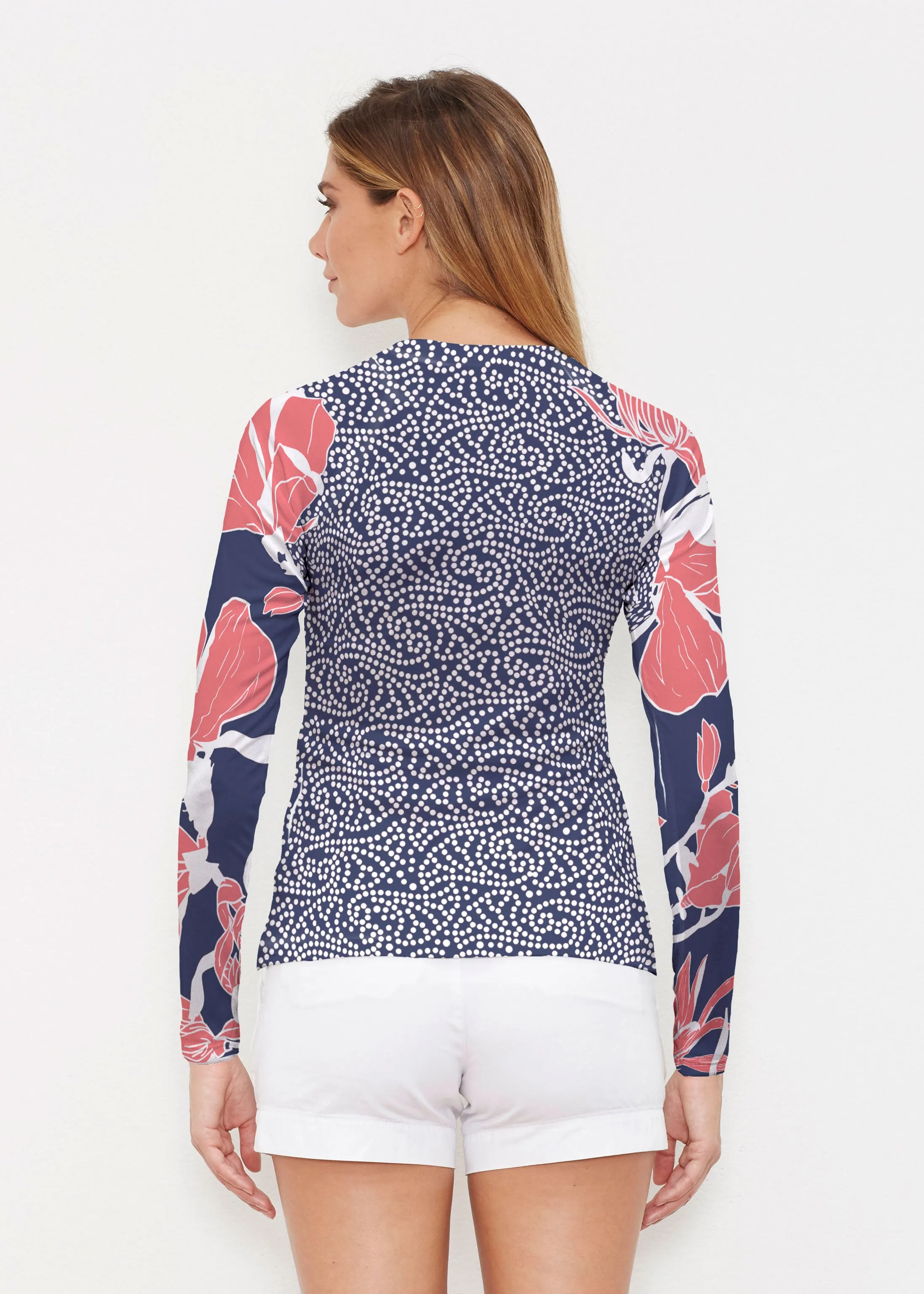 Melina Blooms Navy (7721) ~ Long Sleeve Rash Guard