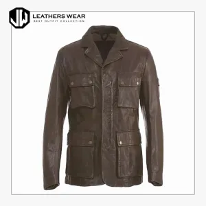 Men's Leather Trench Coat Brown Colour
