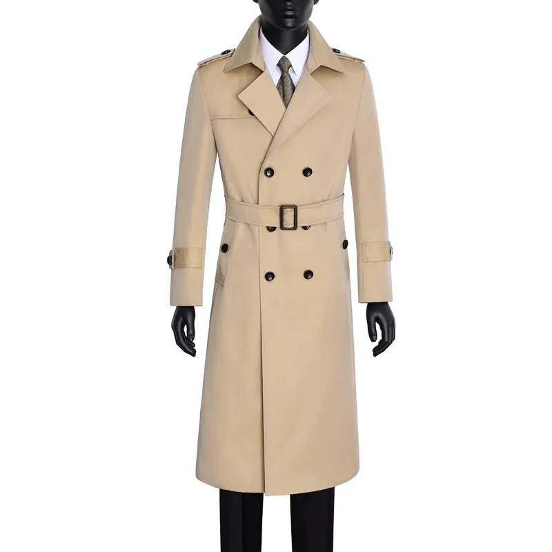 Men's Long Trench Coat Over the Knee K-Style Autumn Winter Outwear Fashion Trendy Overcoat