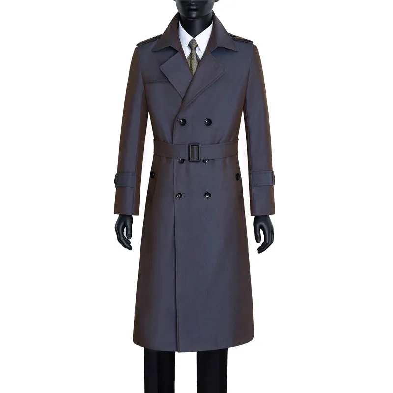Men's Long Trench Coat Over the Knee K-Style Autumn Winter Outwear Fashion Trendy Overcoat