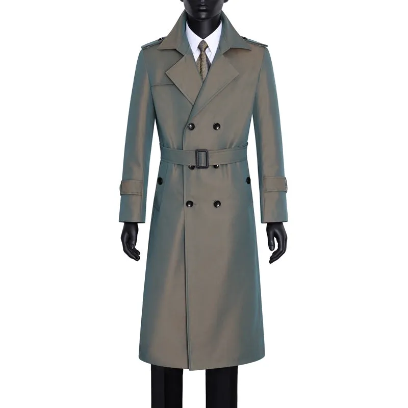 Men's Long Trench Coat Over the Knee K-Style Autumn Winter Outwear Fashion Trendy Overcoat