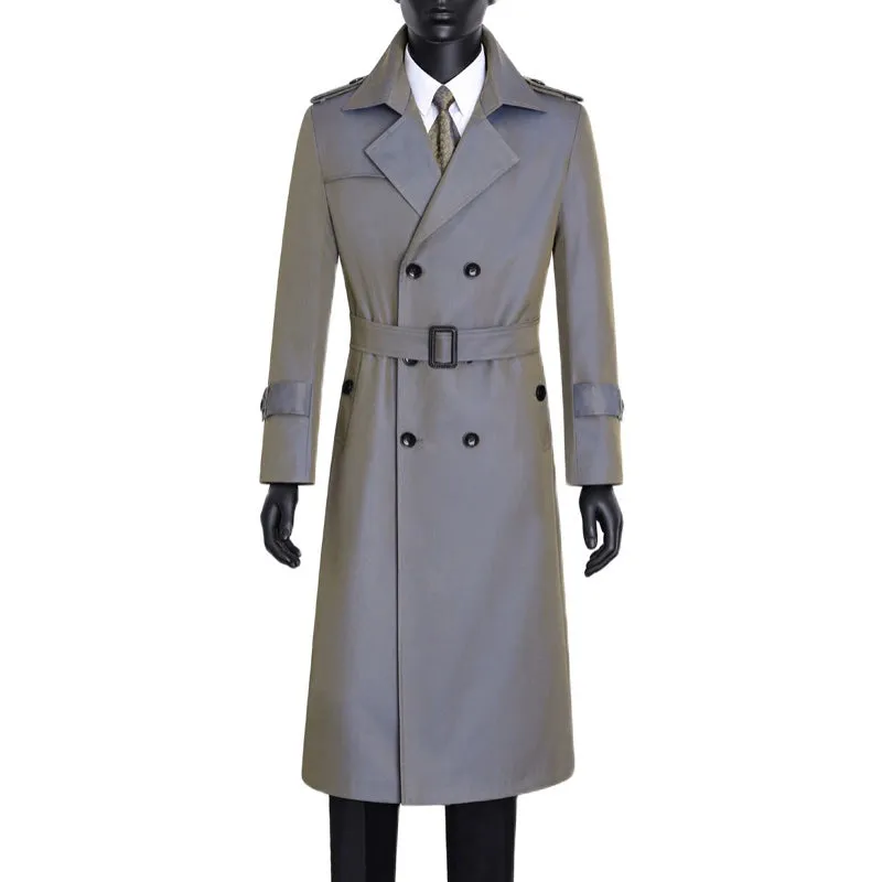 Men's Long Trench Coat Over the Knee K-Style Autumn Winter Outwear Fashion Trendy Overcoat
