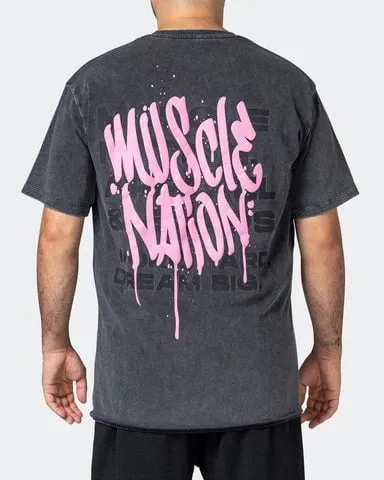 Mens MN Graffiti Oversized Heavy Vintage Tee - Washed Black