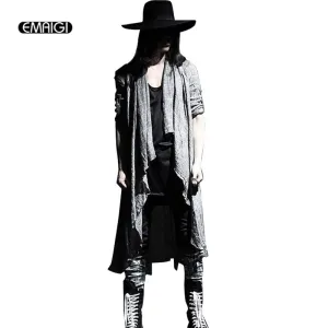 Mens Vintage Long Sleeve Linen Thin Shawl Cardigan Coat Fashion Casual Male Pull Style Punk Gothic Trench long jacket Outerwear