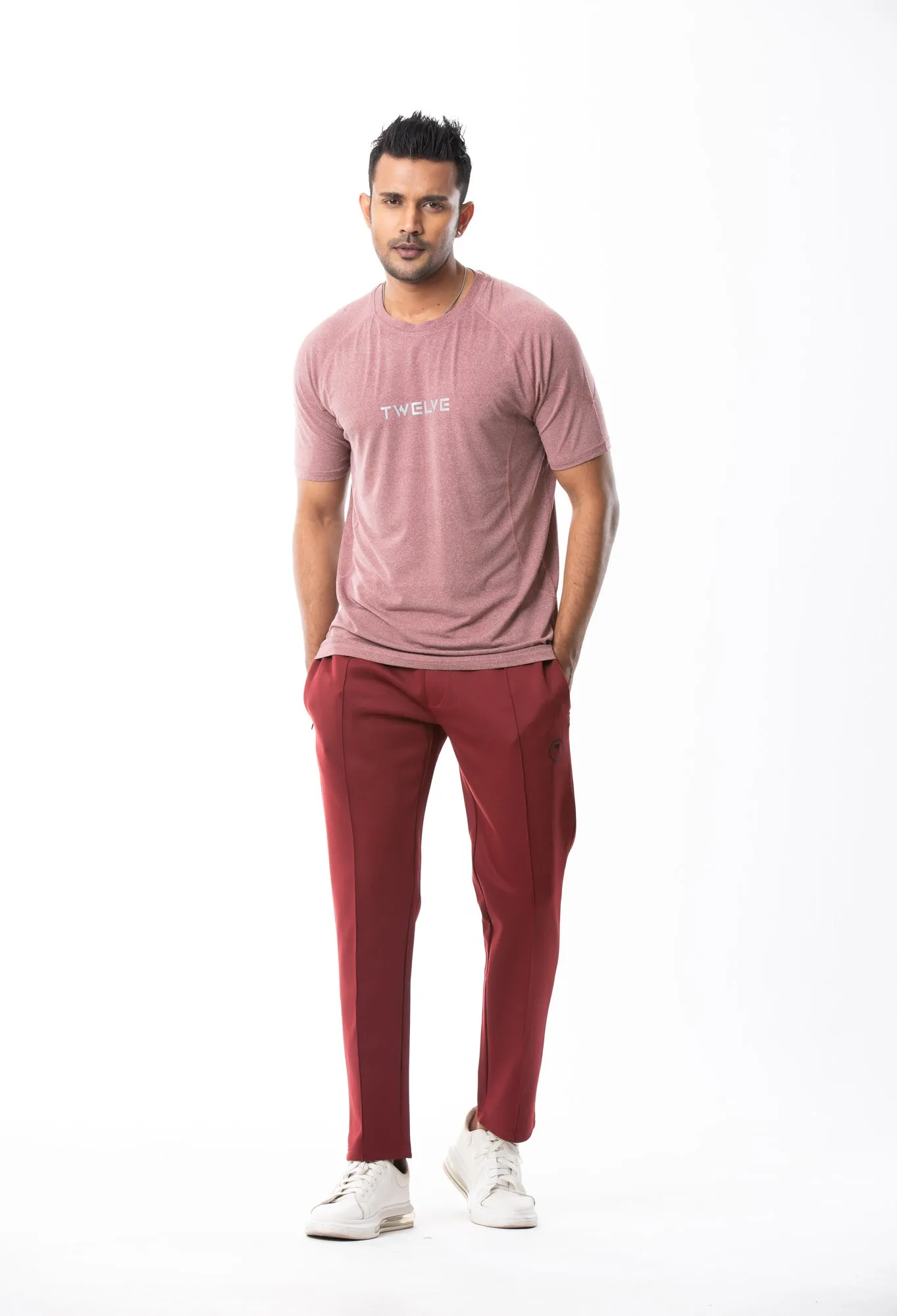 Mens White-Red  Activewear T-Shirt