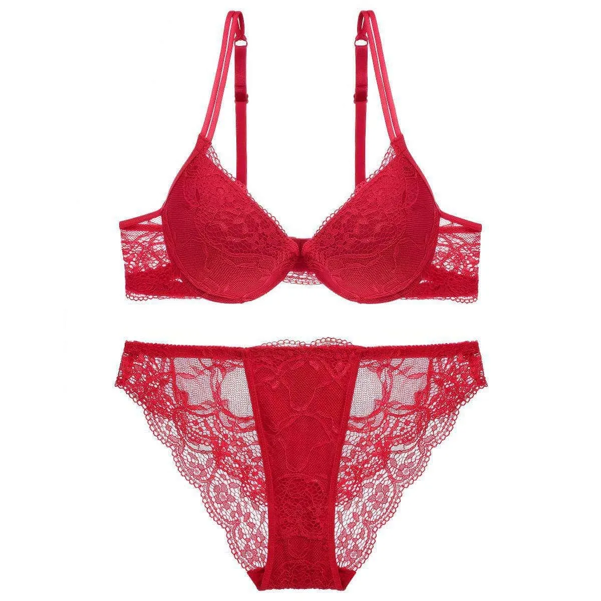 Mesh Scalloped Lace Detailed Double Strap Panty Set