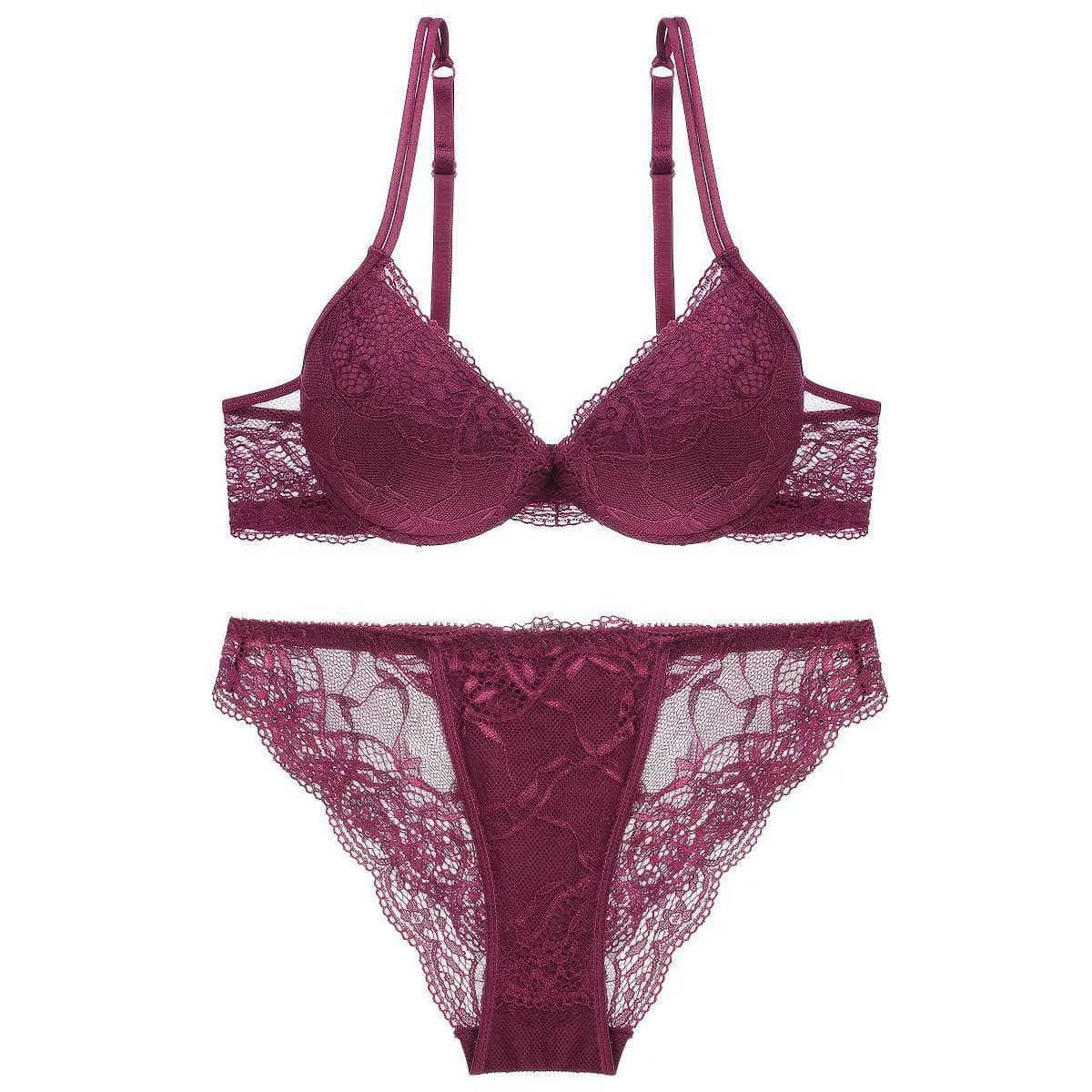 Mesh Scalloped Lace Detailed Double Strap Panty Set
