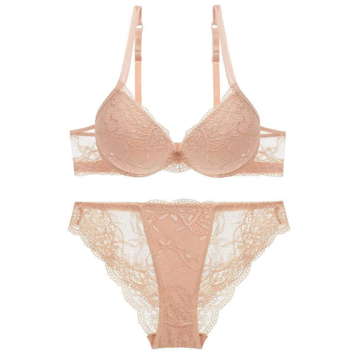 Mesh Scalloped Lace Detailed Double Strap Panty Set