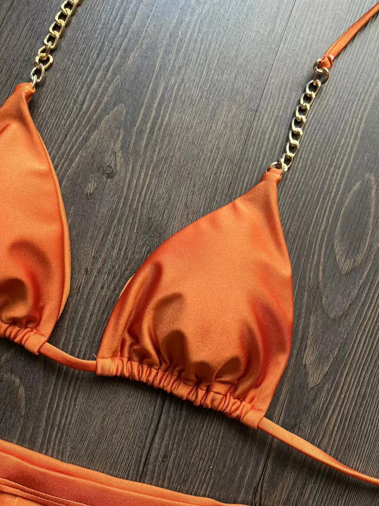 Metal Chain Two-piece Swimsuit Pure Color Women's Bikini trendy