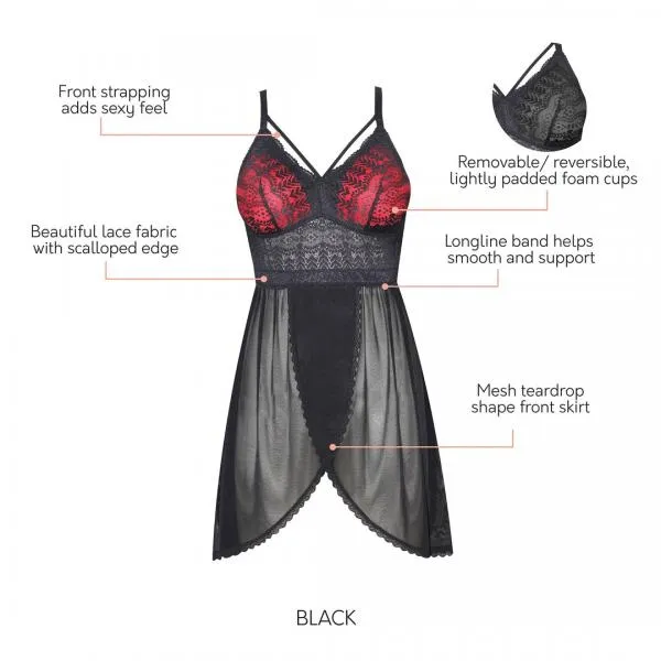 Mia Lace Wire-Free Lace Chemise - Black -