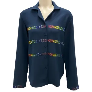 Mira Mikati Navy Multi Blue Swarovski Rhinestone Cady Pajama Top