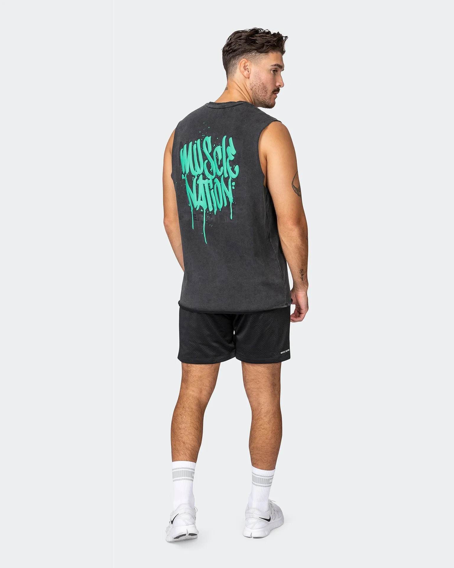 MN Graffiti Heavy Vintage Tank - Washed Black / Jade
