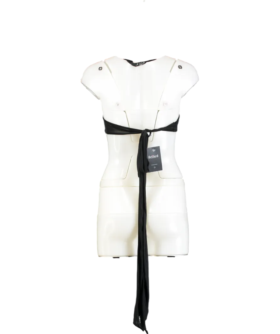 NA-KD Black Ring Detail Tie Up Top UK XXS