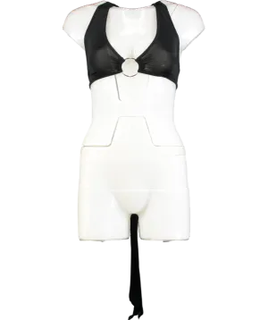 NA-KD Black Ring Detail Tie Up Top UK XXS
